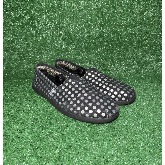 BOBS by Skechers Womens Black Silver Polka Dot Ballet Flats Slip On Shoes Size 9 - Picture 2 of 9